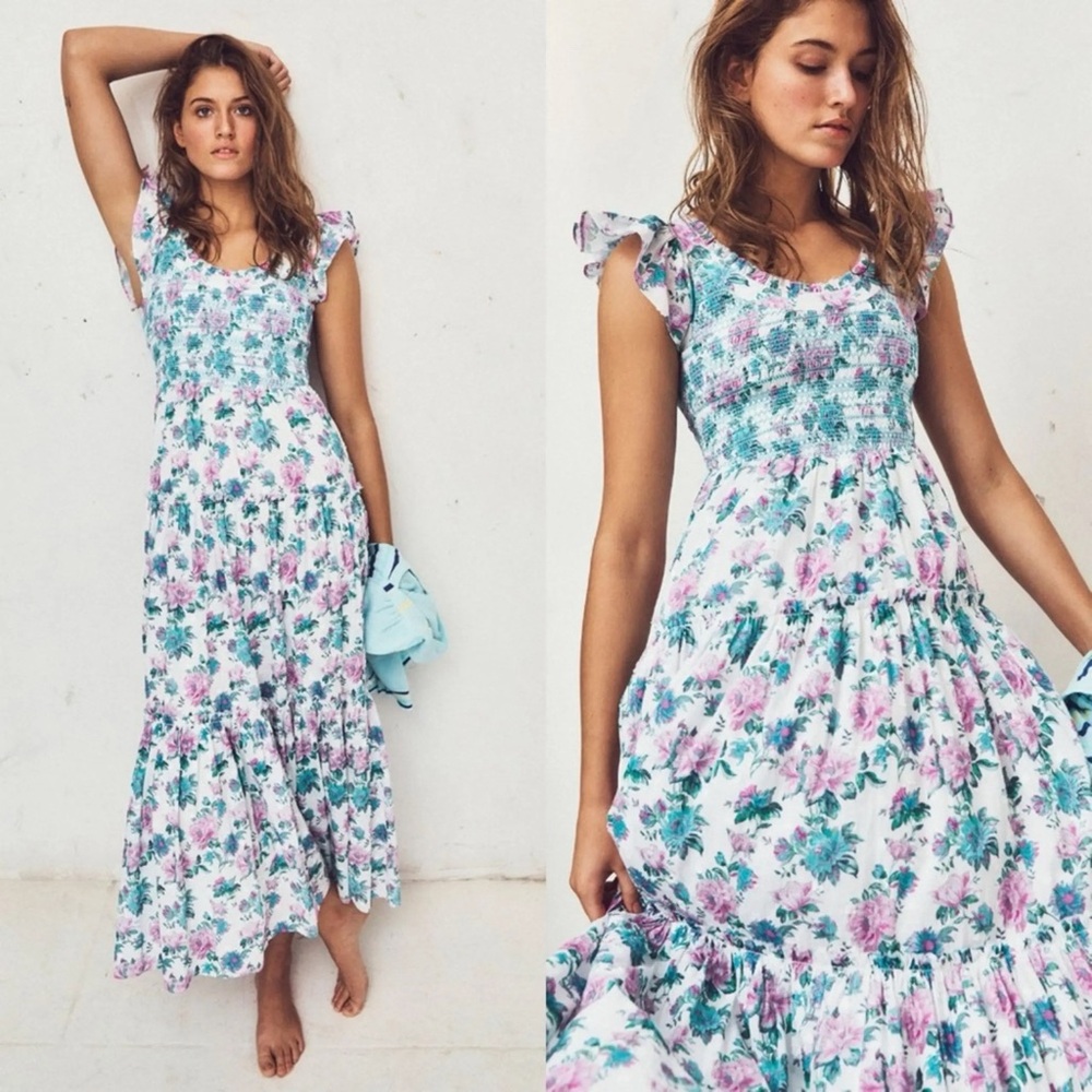 💕SOLD💕LOVESHACKFANCY Chessie Smocked Floral-print Frill dress